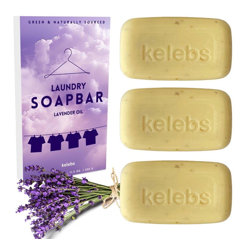 KELEBS Organic Laundry Soap Bar with Lavender for Sensitive Skin - Delicate Stain Remover Clothes, Underwear, Collar - 3 PCS - Image 1